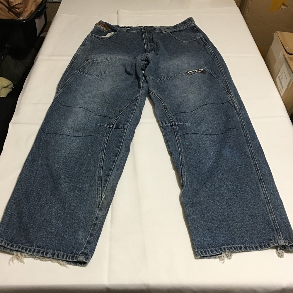 Pelle Pelle Jeans Mens 36x34 Blue Baggy Embroidered Hip Hop Y2K Denim